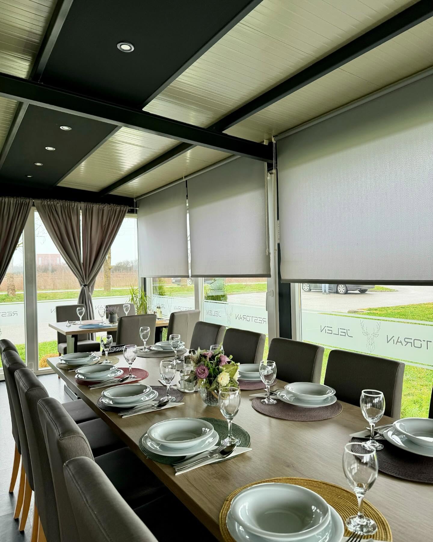 Modern dining room with JELEN branding